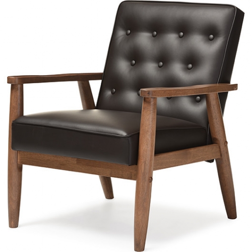 Sorrento Accent Chair in Tufted Brown Leatherette & Walnut